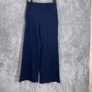 LOFT Ponte knit wide leg  Pull On pants women’s size S Navy Office zip pockets